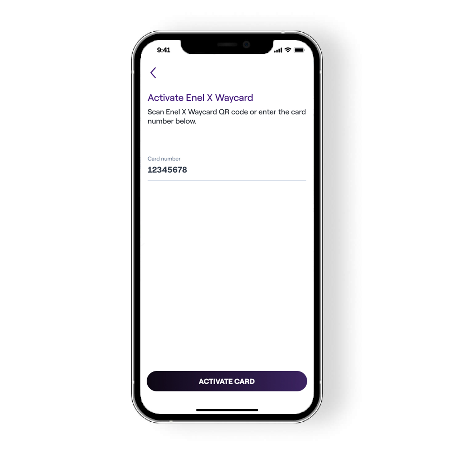 The screen shows how to activate the Enel X Waycard