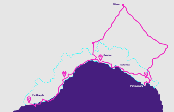 Percorso sulla mappa della Liguria